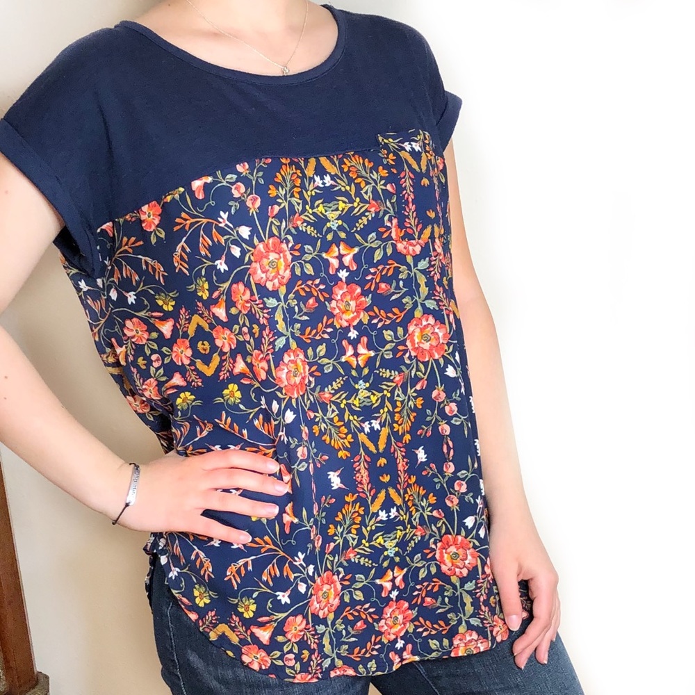 Navy Tee & Crepe Target xhilaration Top